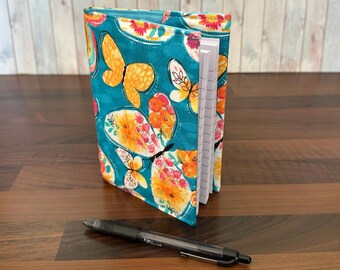 Handmade A6 Notebook: Reusable Butterfly Print Fabric Cover
