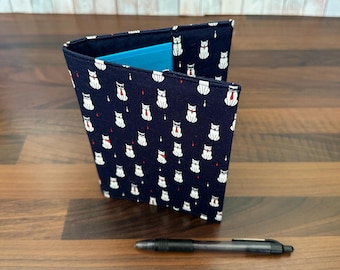Handmade A6 Notebook with Reusable Navy Cat Print Cover