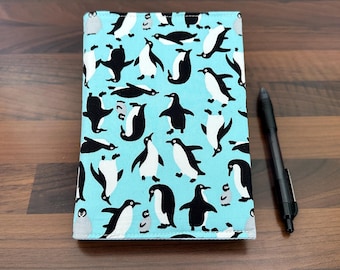 Penguin Print A6 Notebook: Handmade Reusable Fabric Cover
