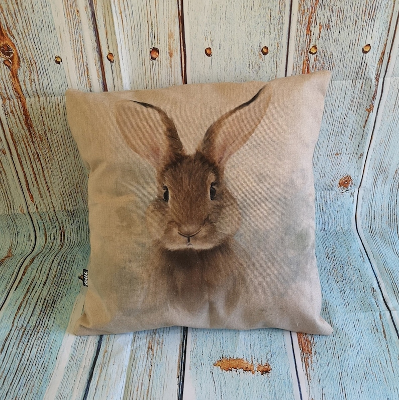 Rabbit cushion in farmhouse style 40 x 40cm image 1