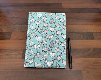 Handmade A5 Notebook: Reusable Light Blue Chicken Print Cover