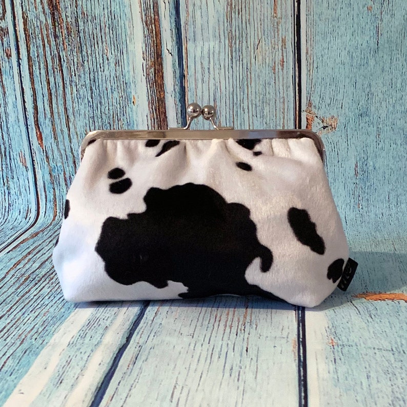 Clutch Purse in Soft Cow Print Faux Fur with Silver Metal Frame image 3