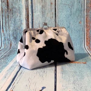 Clutch Purse in Soft Cow Print Faux Fur with Silver Metal Frame image 2