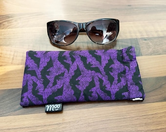 Glasses Case – Purple Fabric with Bats Print