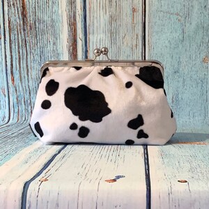 Clutch Purse in Soft Cow Print Faux Fur with Silver Metal Frame image 4