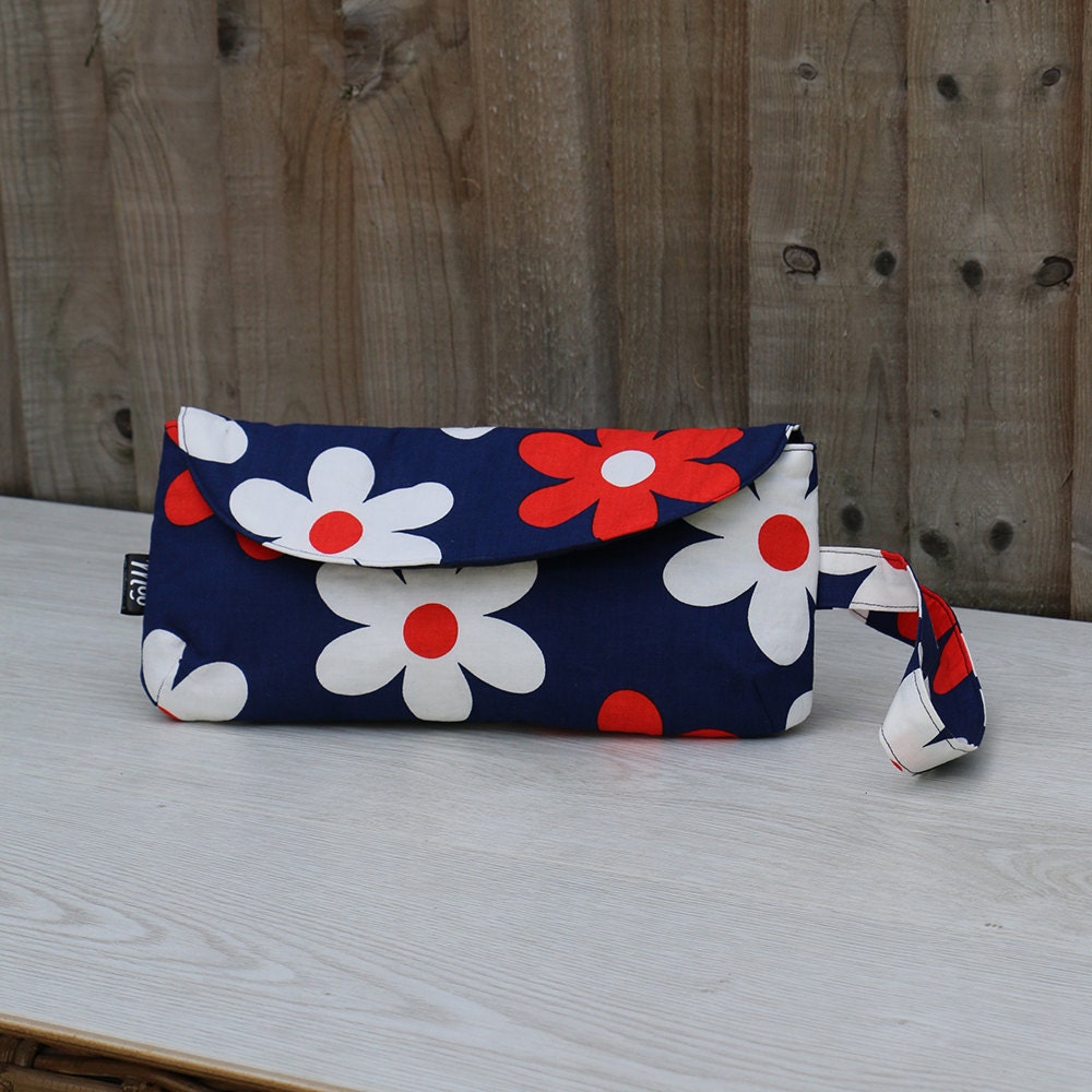 navy clutch bag with wrist strap