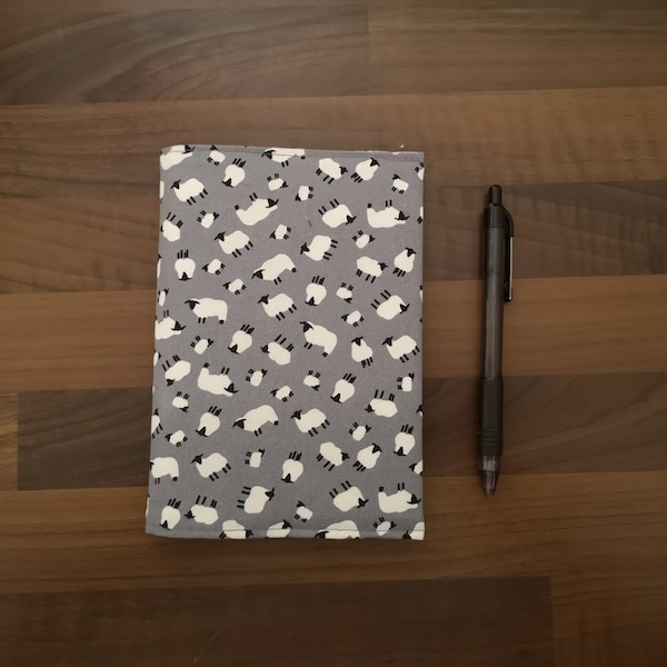 A6 Notebook with Reusable Fabric Cover – Sheep Print Cotton Fabric