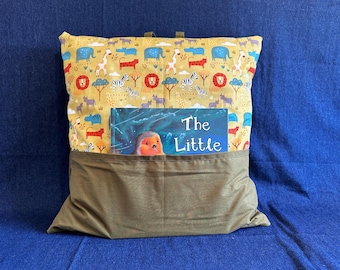 Children's Reading Cushion: Animal Safari Print, Book Pocket, Personalized