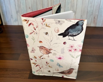 A5 Notebook with Reusable Cover: Handmade Cream Cotton Songbird Print