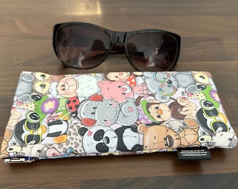 Soft Padded Glasses Case - Plushies Animals Cotton Print, Flex Frame Opening
