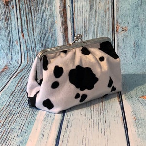 Clutch Purse in Soft Cow Print Faux Fur with Silver Metal Frame image 8