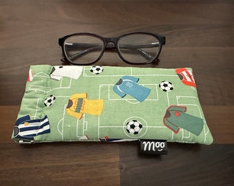 Glasses Case – Football Theme Print on Light Green Cotton Fabric