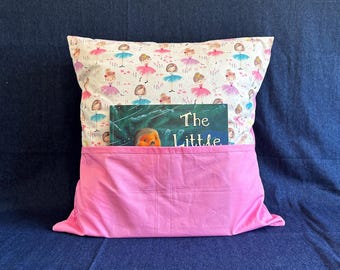 Ballerina Print Reading Cushion with Pink Pocket - Personalized