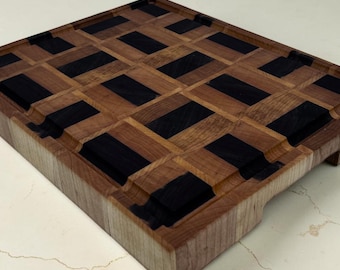 Handmade Walnut and Maple End Grain Cutting Board – Butcher Block Serving Board