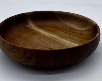 Small Hand Turned Cherry Wood Bowl - Handmade Solid Hardwood, Traditional Minimalist Design