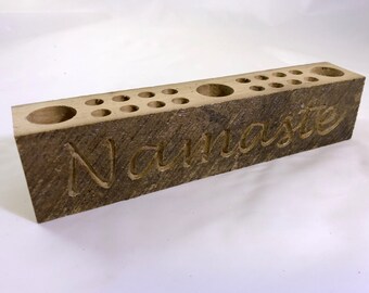 Namaste Yoga Oak Wood Make up Organizer Barn wood Cosmetic Brush Storage Holder