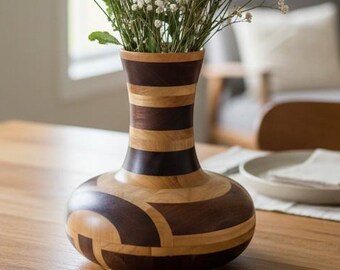 Exotic Hardwood Vessel – Hand Turned Walnut and Maple –  Modern Decor