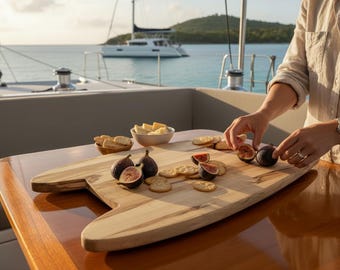 Catamaran shaped sailboat ambrosia maple Charcuterie platter