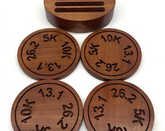 Handmade Hardwood Running Coasters – 5K 10K 13.1 26.2 Marathon Gift