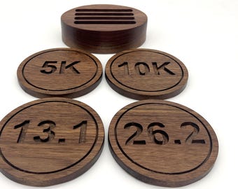 Handmade Hardwood Running Coasters – 5K 10K 13.1 26.2 Marathon Gift