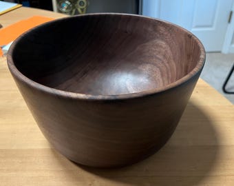 Large Hand-turned Walnut Wood Bowl - Handmade Solid Hardwood, Traditional Minimalist Design