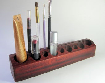 African Padauk Wooden Makeup Organizer & Cosmetic Brush Storage Holder