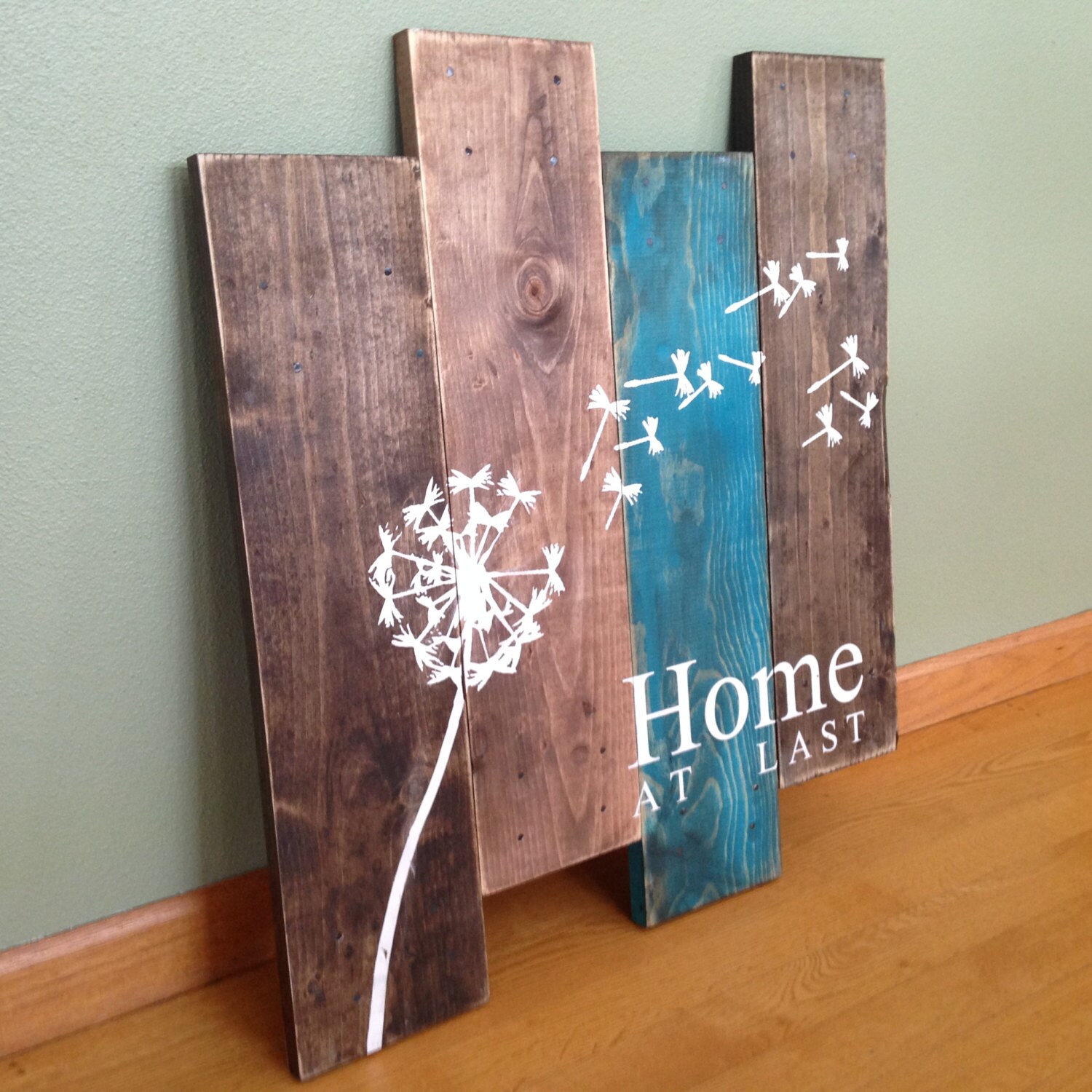 Dandelion Wall Hanging/home at Last/ Rustic Wall Decor/teal Etsy