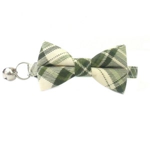 Rustic Country Green Plaid Cat or Kitten Breakaway Safety Collar - Bow Tie Cat Collar- Removable Bowtie