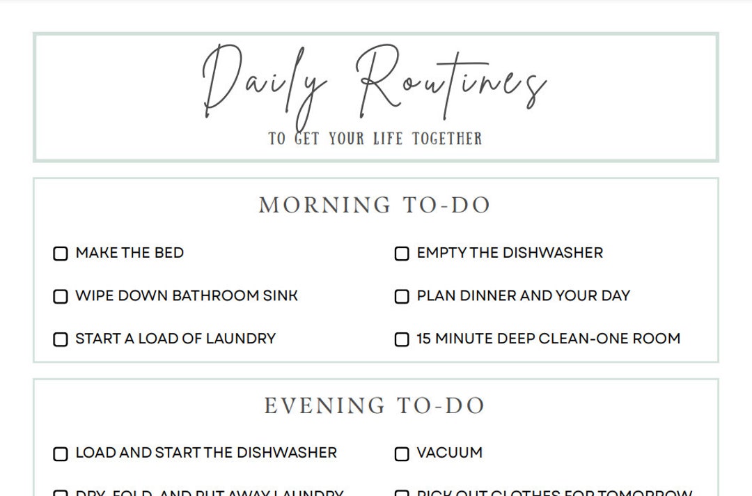 Daily Cleaning Routine, Printable, Instant Download, Daily Organization ...