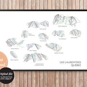 Laurentides Francais carte pistes ski art imprimable en couleur