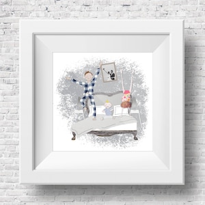 Instant download - &quot;Jumping on the Bed&quot; Kids Print, Printable Poster, Boy Girl, Decor, Illustration, Print