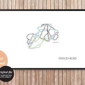 Owl's Head carte pistes ski art imprimable couleur