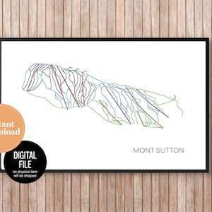 Mont Sutton colour ski trail printable map artwork