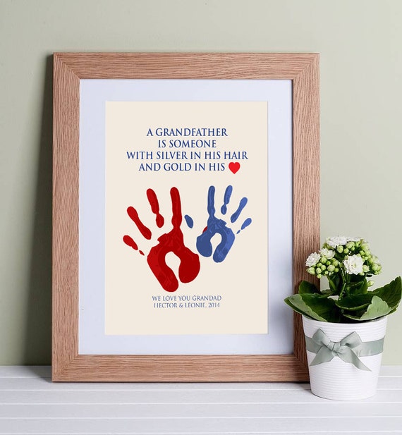 Grandfather Quote With Handprints Wall Art Print Gift Etsy