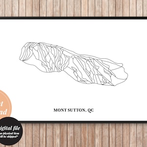 Mont Sutton carte pistes ski art imprimable en noir et blanc