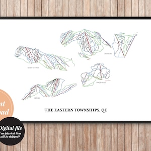Arte do mapa para impressão da trilha de esqui colorida de Eastern Townships