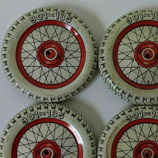 Set of 4 Vintage Tin Lithographed Balloon Dunlop Cord Toy Wheels Tires 901x135