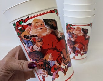 Lot of 12 Vintage 1990's COCA-COLA Haddon Sundblom Christmas Santa Claus Plastic Cups, NEW Old Stock!