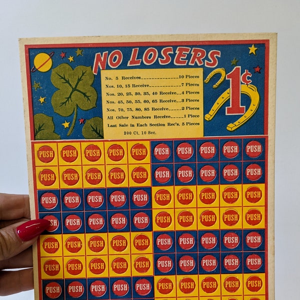 Vintage 1 Cent Penny Board Punch Game "NO LOSERS" by W.H. Brady Co., Unpunched!