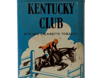 Vintage KENTUCKY CLUB Hinged Pipe and Cigarette Tobacco Pocket Tin with Horse & Jockey