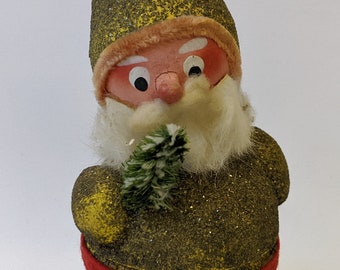 Vintage Germany Christmas Santa Nodder Paper Mache Gold Glitter CANDY CONTAINER