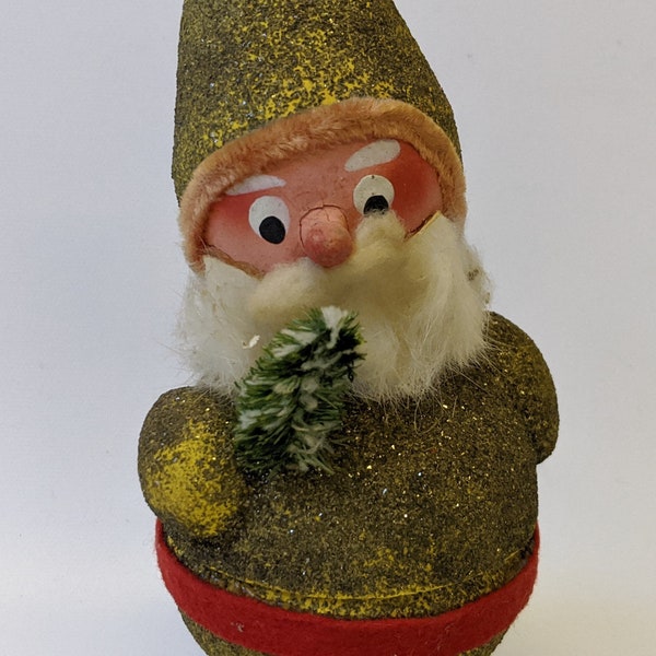 Vintage Germany Christmas Santa Nodder Paper Mache Gold Glitter CANDY CONTAINER