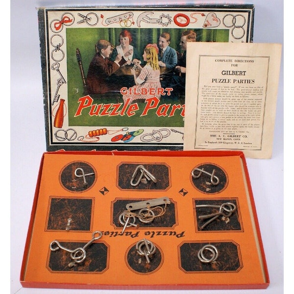 RARE Vintage 1921 A.C. GILBERT 'Puzzle Parties' Playset in Original Box