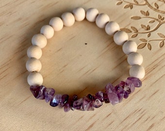 Amethyst gemstone bracelet, Wood Bead bracelet, Healing Bracelet  Mala Meditation Bracelet Zen Energy Yoga Bracelet Chakra Bracelet, Boho