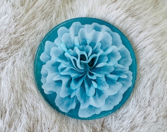Aqua 3D Flower Resin Coaster, Floral Coaster, housewarming gift, home decor, Holographic Coaster, Flower Coaster,Aqua white Drink Coaster,