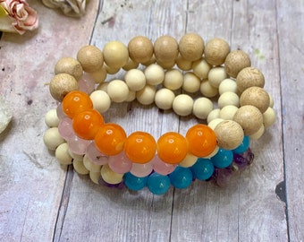 Orange  gemstone bracelet Wood Bead bracelet Healing Bracelet  Mala Meditation, Balancing Bracelet Zen Energy Yoga Bracelet Chakra Bracelet,