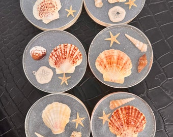 Ocean Life Coaster Set, Sea Shell Coaster Set, Ocean Coasters, Beach Gift, Beach Decor, Starfish Coasters, Ocean Coasters, Beach Coasters