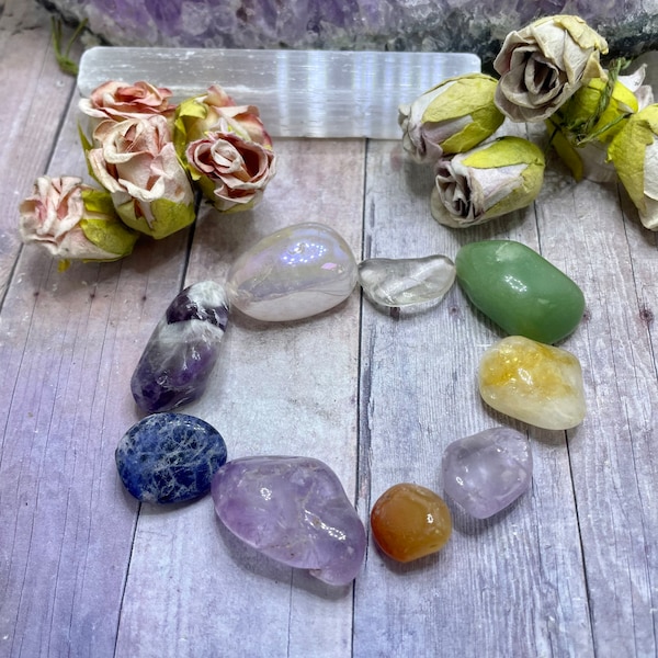 Chakra Set, Deluxe Chakra crystal set, chakra Stone Set,  8 Chakra Stone set, pocket stones, Reiki Healing stones, crystal healing stones