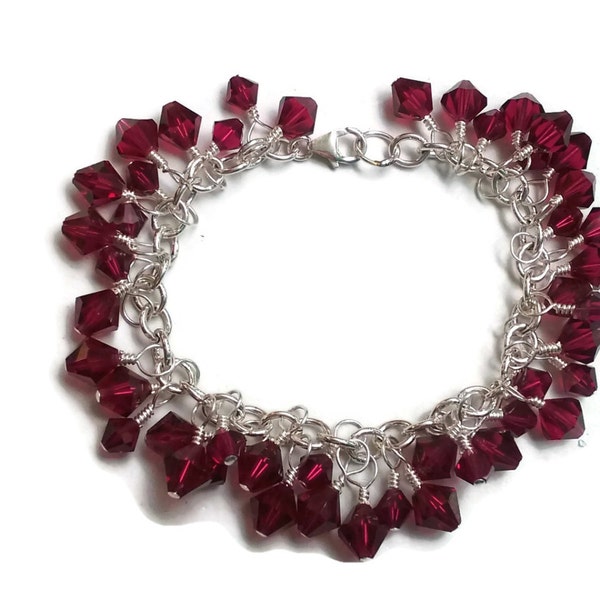 Swarovski Ruby Birthstone Bracelet in Silver - 7" (17.78cm) with Extender Optional - BRC082