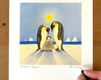 Giclée print - signed print - emperor penguins - penguin art - bird art - wildlife art - painting - illustration